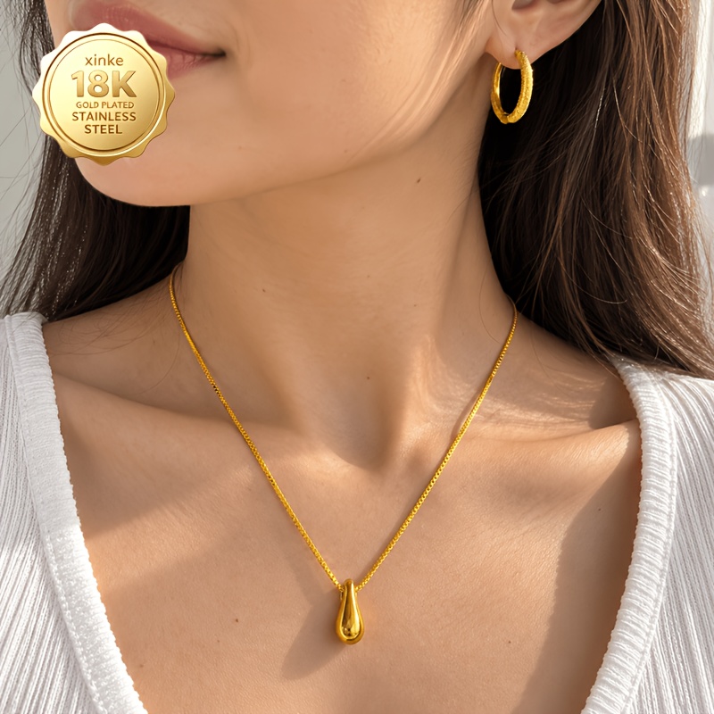 Women's 18K Gold Plated Teardrop Necklace & Earrings Set, Bohemian Style